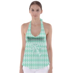 Mint Color Diamond Shape Pattern Babydoll Tankini Top by picsaspassion