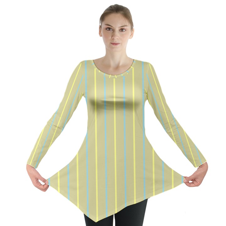 Summer sand color blue and yellow stripes pattern Long Sleeve Tunic 