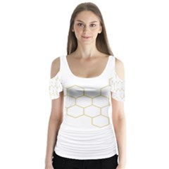 Honeycomb Pattern Graphic Design Butterfly Sleeve Cutout Tee 