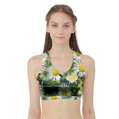 White summer flowers, watercolor painting Sports Bra with Border