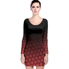 Ombre Black And Red Passion Floral Pattern Long Sleeve Velvet Bodycon Dress by DanaeStudio