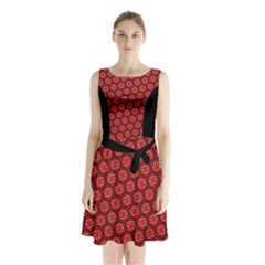 Red Passion Floral Pattern Sleeveless Chiffon Waist Tie Dress