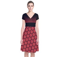 Ombre Black And Red Passion Floral Pattern Short Sleeve Front Wrap Dress