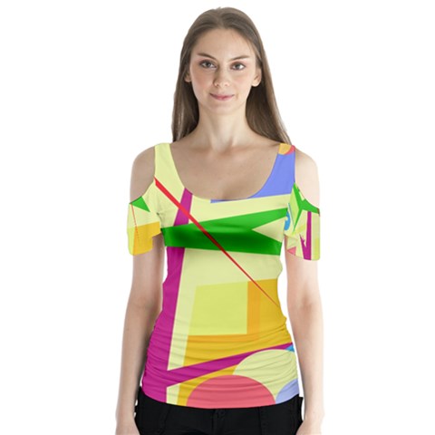 Colorful Abstract Art Butterfly Sleeve Cutout Tee  by Valentinaart