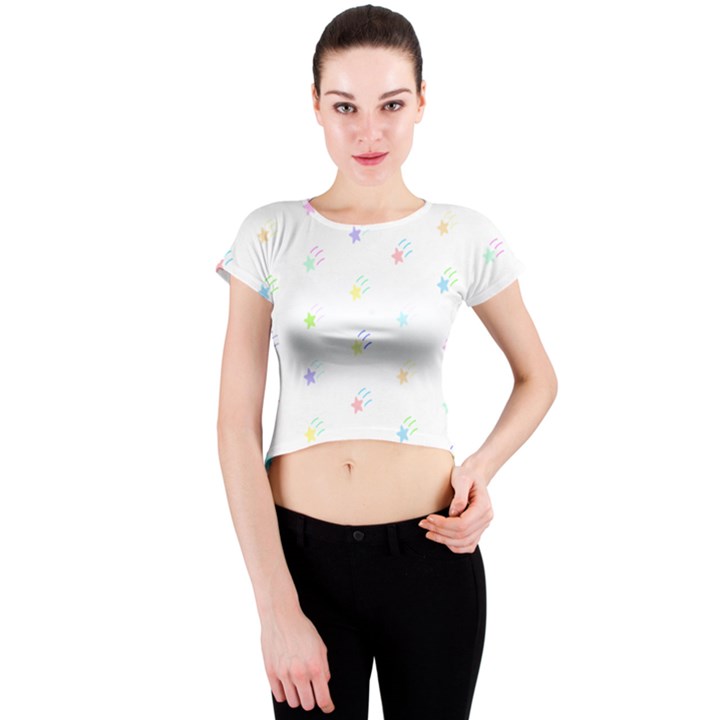 Star Pattern Crew Neck Crop Top