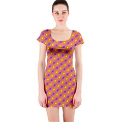 Vibrant Retro Diamond Pattern Short Sleeve Bodycon Dress by DanaeStudio