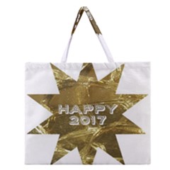 Happy New Year 2017 Gold White Star Zipper Large Tote Bag by yoursparklingshop