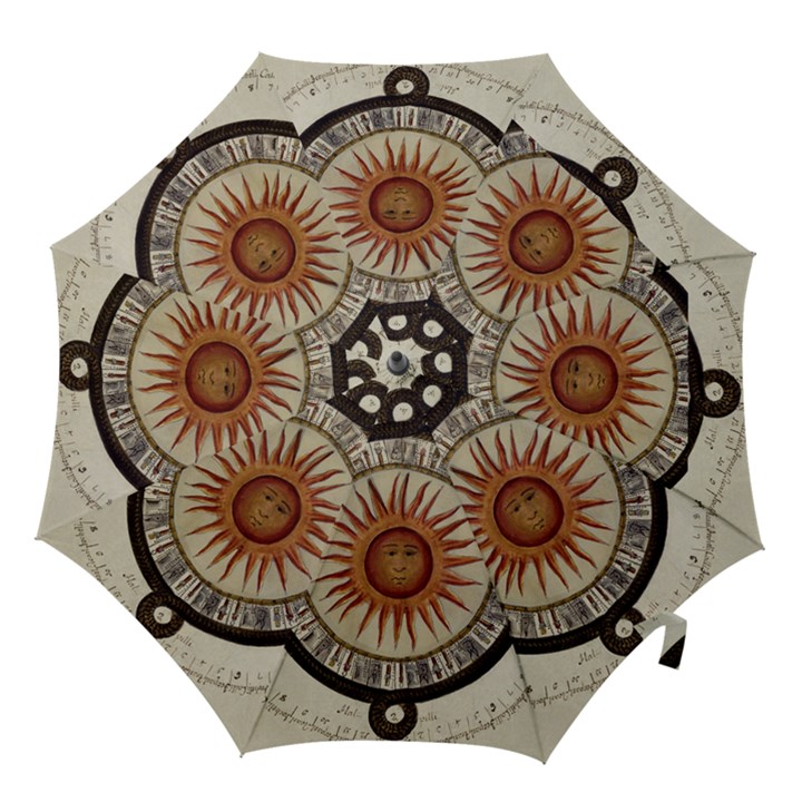 Ancient Aztec Sun Calendar 1790 Vintage Drawing Hook Handle Umbrellas (Large)