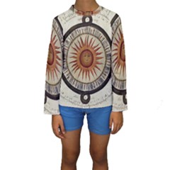 Ancient Aztec Sun Calendar 1790 Vintage Drawing Kids  Long Sleeve Swimwear by yoursparklingshop