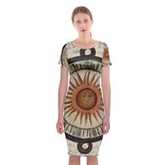 Ancient Aztec Sun Calendar 1790 Vintage Drawing Classic Short Sleeve Midi Dress by yoursparklingshop