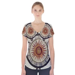 Ancient Aztec Sun Calendar 1790 Vintage Drawing Short Sleeve Front Detail Top by yoursparklingshop