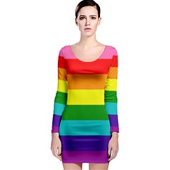 Colorful Stripes Lgbt Rainbow Flag Long Sleeve Bodycon Dress by yoursparklingshop