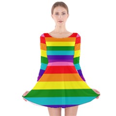 Colorful Stripes Lgbt Rainbow Flag Long Sleeve Velvet Skater Dress by yoursparklingshop