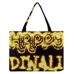 Happy Diwali Yellow Black Typography Medium Zipper Tote Bag by yoursparklingshop