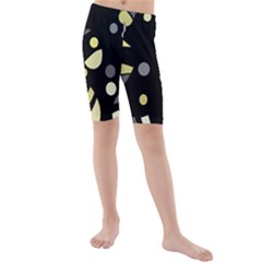 Yellow And Gray Abstract Art Kids  Mid Length Swim Shorts by Valentinaart