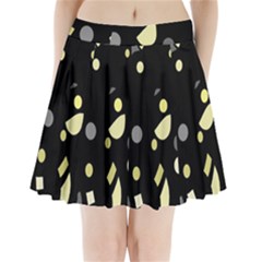 Yellow And Gray Abstract Art Pleated Mini Skirt