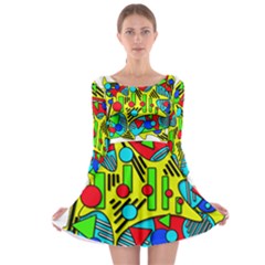 Colorful Chaos Long Sleeve Skater Dress by Valentinaart