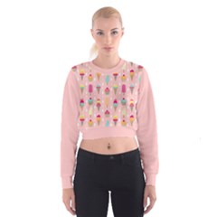 Ice Cream and Cupcake Sweet Tooth Pattern Women s Cropped Sweatshirt