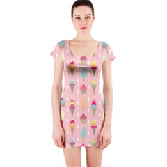 Ice Cream And Cupcake Sweet Tooth Pattern Short Sleeve Bodycon Dress by LisaGuenDesign