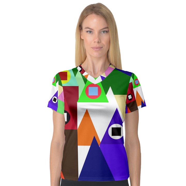 Colorful houses  Women s V-Neck Sport Mesh Tee