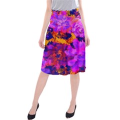 Purple Painted Floral And Succulents Midi Beach Skirt