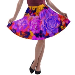 Purple Painted Floral And Succulents A-line Skater Skirt by LisaGuenDesign