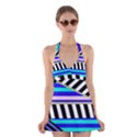 Blue lines decor Halter Swimsuit Dress View1