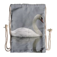 Swimming White Swan Drawstring Bag (large) by picsaspassion