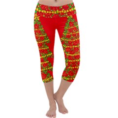 Sparkling Christmas Tree - Red Capri Yoga Leggings by Valentinaart