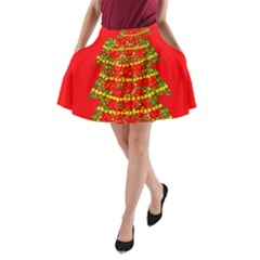 Sparkling Christmas Tree - Red A-line Pocket Skirt by Valentinaart