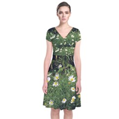 Wild Daisy Summer Flowers Short Sleeve Front Wrap Dress