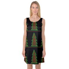 Christmas Trees Pattern Sleeveless Satin Nightdress