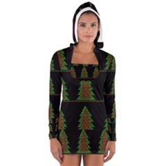 Christmas Trees Pattern Women s Long Sleeve Hooded T-shirt
