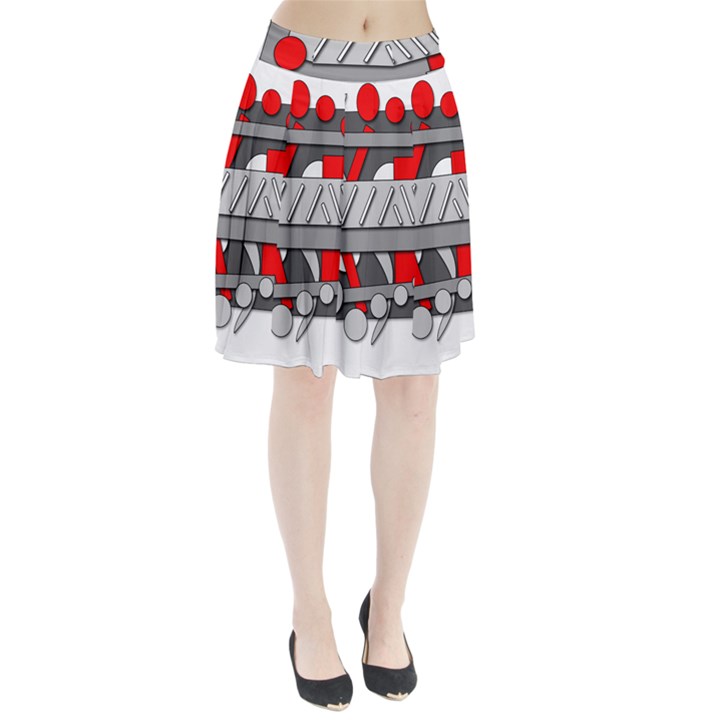 Gray and red geometrical design Pleated Skirt