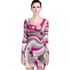 Magenta, Pink And Gray Design Long Sleeve Bodycon Dress by Valentinaart
