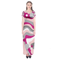 Magenta, Pink And Gray Design Short Sleeve Maxi Dress by Valentinaart