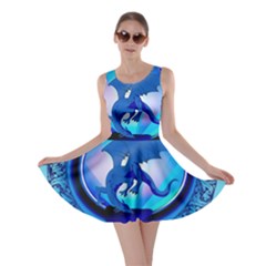 The Blue Dragpn On A Round Button With Floral Elements Skater Dress by FantasyWorld7