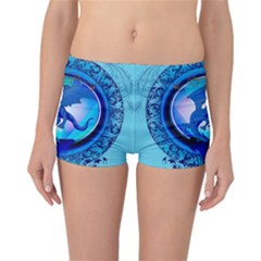 The Blue Dragpn On A Round Button With Floral Elements Reversible Boyleg Bikini Bottoms by FantasyWorld7
