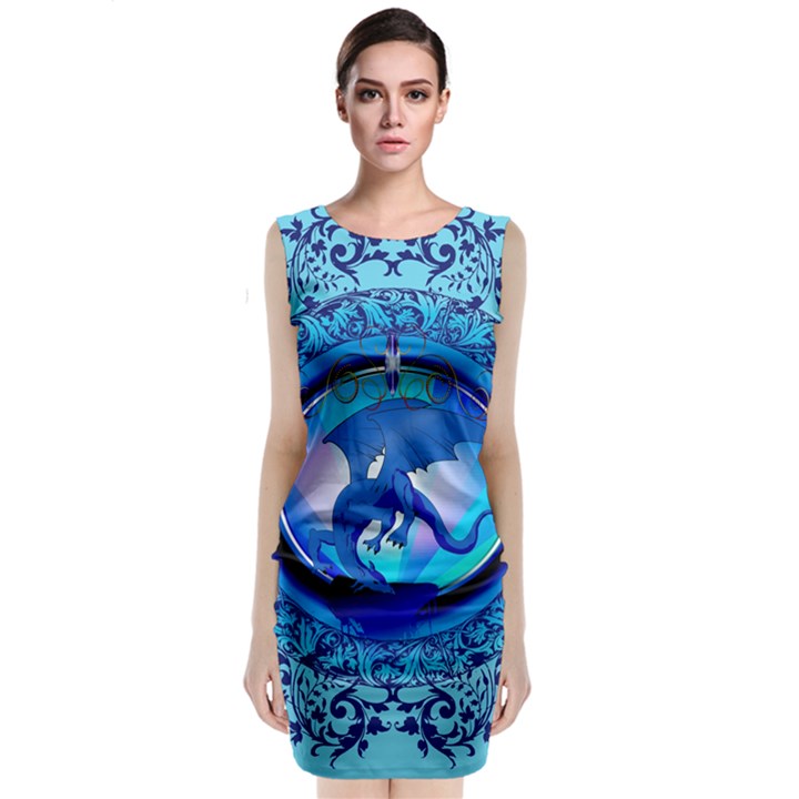 The Blue Dragpn On A Round Button With Floral Elements Classic Sleeveless Midi Dress