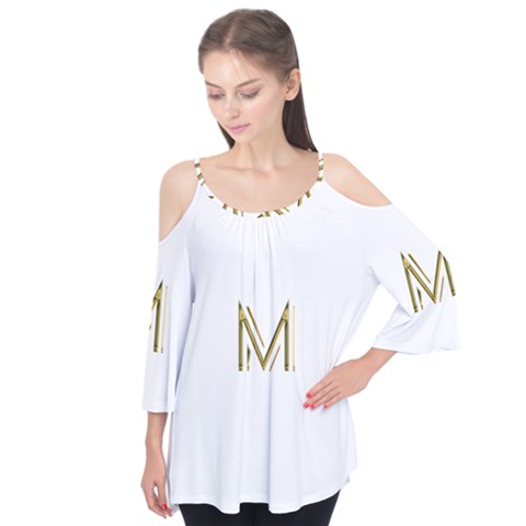 M Monogram Initial Letter M Golden Chic Stylish Typography Gold Flutter Tees by yoursparklingshop