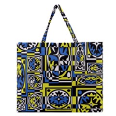 Blue And Yellow Decor Zipper Large Tote Bag by Valentinaart