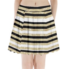 Gold Glitter, Black And White Stripes Pleated Mini Skirt by LisaGuenDesign