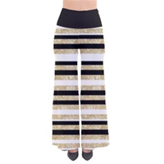 Gold Glitter, Black And White Stripes Women s Chic Palazzo Pants  by LisaGuenDesign