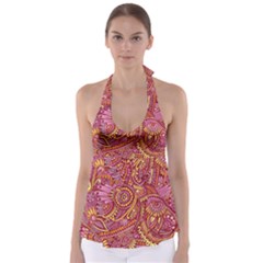 Pink Yellow Hippie Flower Pattern Zz0106 Babydoll Tankini Top by Zandiepants