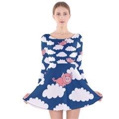 When Pigs Fly Long Sleeve Velvet Skater Dress by BubbSnugg