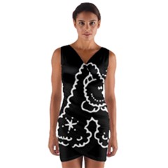 Funny Snowball Doodle Black White Wrap Front Bodycon Dress by yoursparklingshop