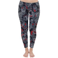 Red And Gray Abstract Art Winter Leggings  by Valentinaart