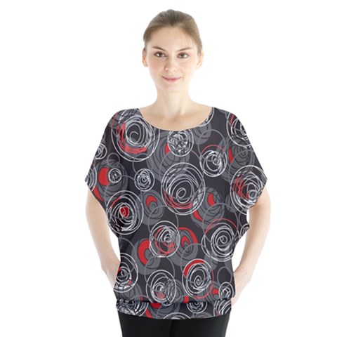 Red And Gray Abstract Art Blouse by Valentinaart