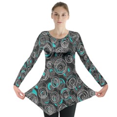 Gray And Blue Abstract Art Long Sleeve Tunic  by Valentinaart