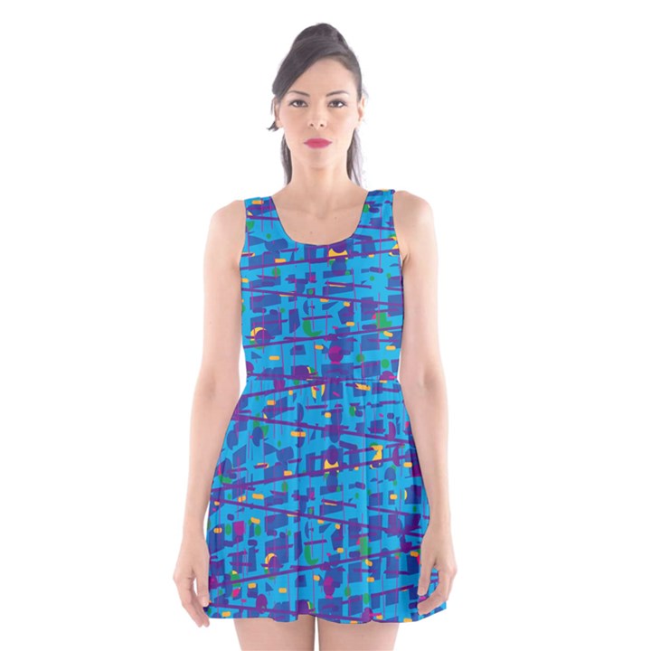 Blue decorative art Scoop Neck Skater Dress